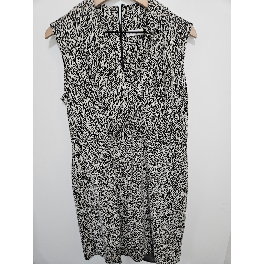 Calvin Klein Womens Black White Abstract Chevron Cowl Neck Sheath Dress Size 14 - Picture 5 of 6